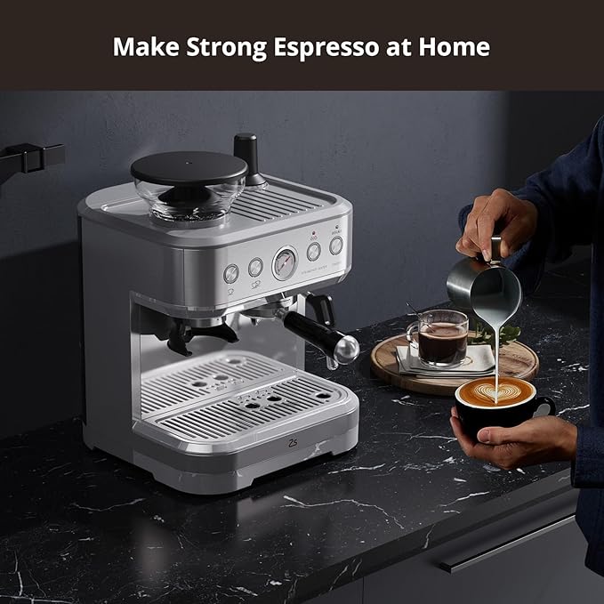Espresso Machine with Built-in Grinder 15 Bar Italian ULKA Pump Dual PID Control &amp Milk Frother 85oz Large Water Tank Auto-Cleaning for Perfect Lattes/Cappuccinos Home Barista Coffee Maker