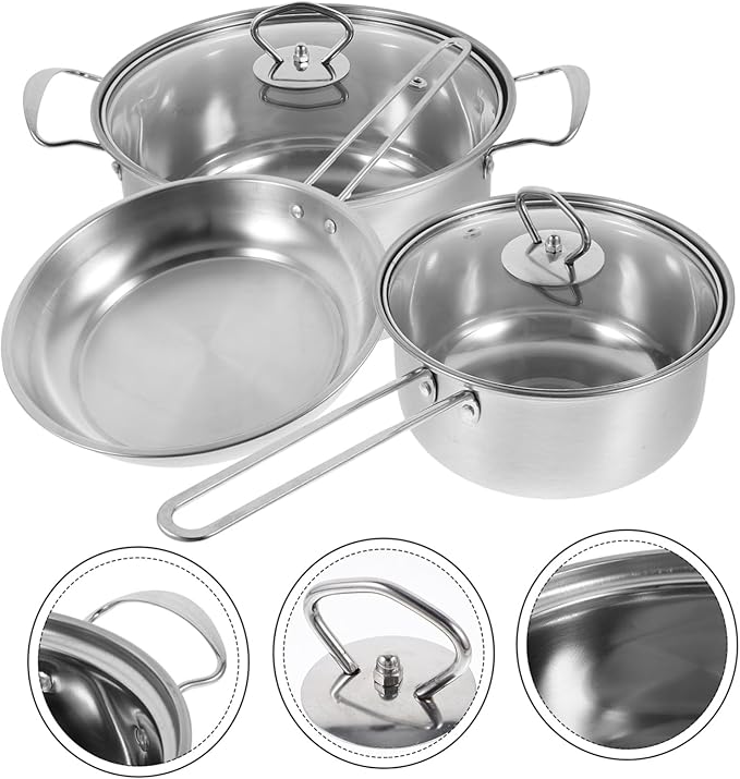 Healifty Stainless Steel Cookware Set Pot with Lid Milk Pot Frying Pan Comfortable Handle Easy Clean Surface