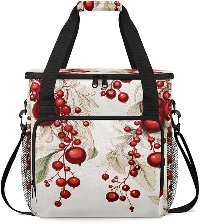 Christmas Flowers Coffee Maker Carrying Bag Modern Flowers Travel Storage Bag Compatible with K-Mini or K-Mini Plus Single Serve Coffee Brewer Carrying Case with Multiple Pockets &amp Shoulder Stra