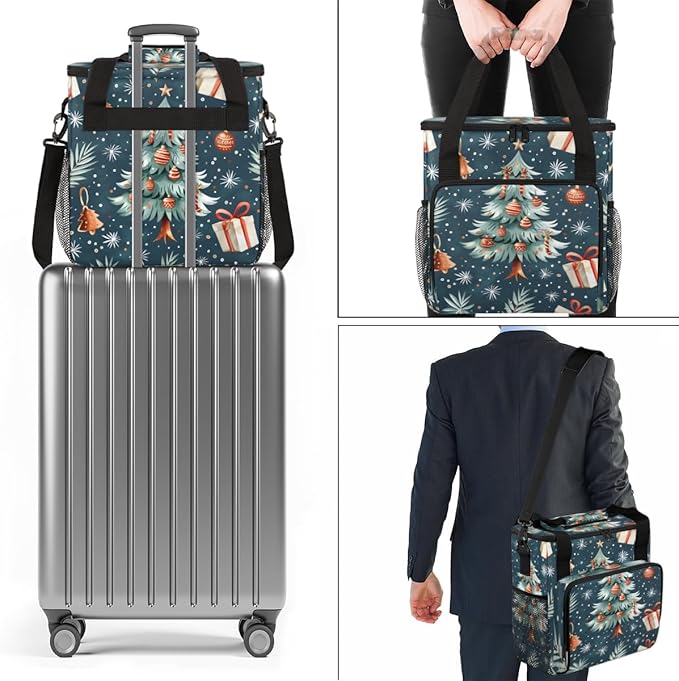 Christmas Festivals Coffee Maker Carrying Bag Retro Tree Travel Storage Bag Compatible with K-Mini or K-Mini Plus Single Serve Coffee Brewer Carrying Case with Multiple Pockets &amp Shoulder Strap