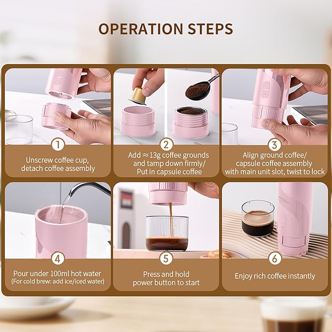 Magnavox HOME Portable Espresso Coffee Maker (Grounds or Pods) with Fast Brew Technology &amp Single Touch Control Ideal for Offices or Travel
