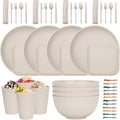 48 Pcs Dinnerware Sets Unbreakable Plates and Bowls Sets Reusable Dinnerware Sets for 4 People Travel Camping Picnic Home Party Cutlery Set Dishwasher Microwave Safe Dishes