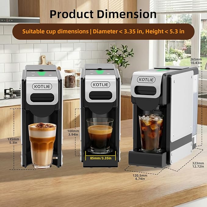 KOTLIE Single Service Coffee Maker for K*cup/Dol*e Gu*to/Ne*presso Original and Ground Coffe34 oz7 Water LevelsCompact Coffee MakerST-550 (Black)