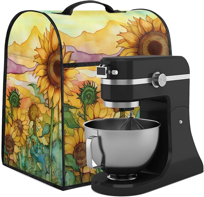 cfpolar Kitchen Aid Mixer Cover Compatible with 6-8 Quarts Watercolor Sunflower Plant Stand Mixer Cover Kitchen Aid Mixers Accessories Appliance Organizer Bag Dust Covers with Zipper Pocket
