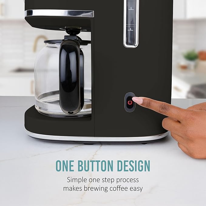 Nostalgia Classic Retro 10 Cup Coffee Maker - One-Touch Drip Brew Reusable Filter - Anti-Drip Auto Shutoff &amp Time Display - Dishwasher Safe 50 oz Carafe - Black