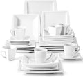MALACASA Plates and Bowls Sets Square Dinnerware Sets for 6 (30pcs) Series Blance