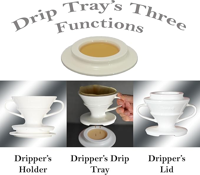 Pour Over Ceramic Coffee Dripper Set V Shape #2 Ceramic Dripper + Dripping Tray (Double Handle)