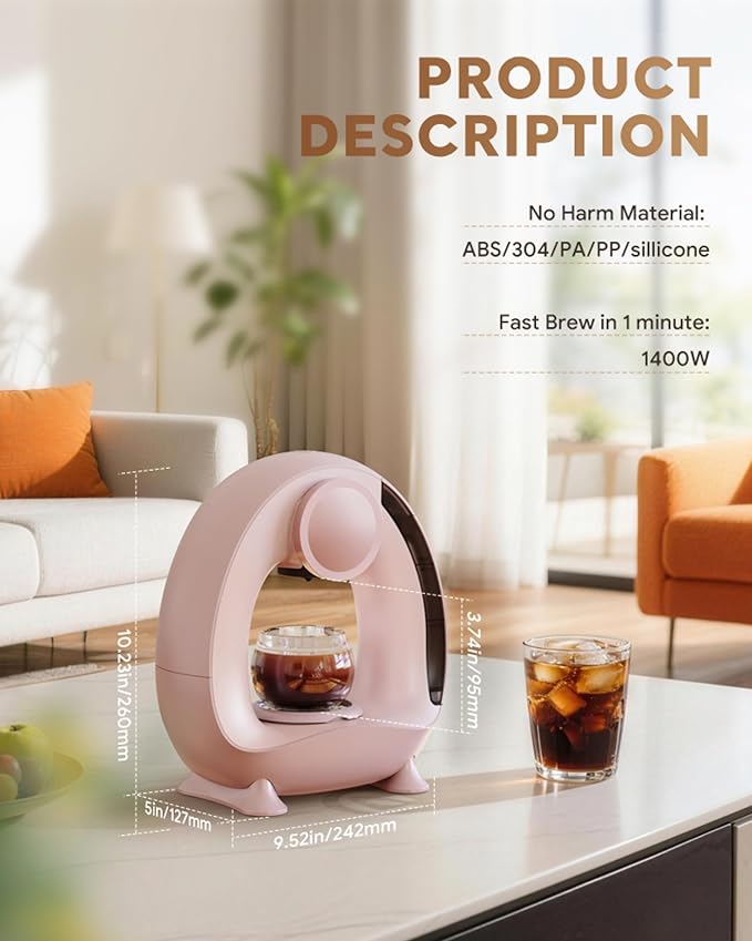3 in 1 Single Serve Coffee Maker for K Cup Pink Ground and Tea Leaves Mini K Cup Coffee Brewer with One Button Operation 1400W 20s Fast HeatingCompact for Small Spaces-Glass not included