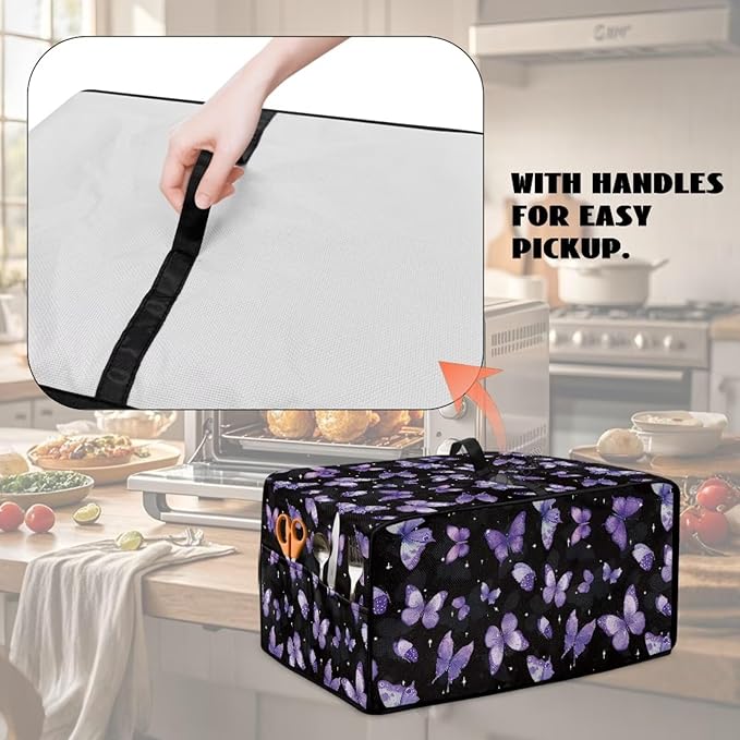 Butterfly Print Toaster Oven Air Fryer Cover for Kitchen Counter Decorative Wide Slot Bread Machine Covers Dustproof Washable Toaster Oven Cover Kitchen Small Appliance Covers Black