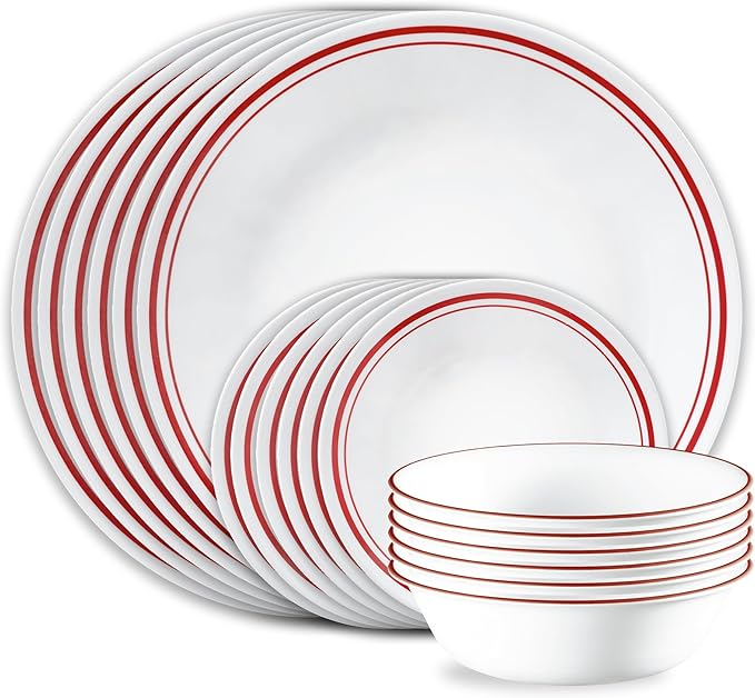 Corelle Vitrelle 18-Piece Service for 6 Dinnerware Set Triple Layer Glass and Chip Resistant Lightweight Round Plates and Bowls Set Logan