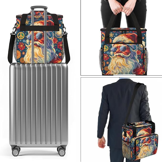 Abstract Santa Claus Coffee Maker Carrying Bag Fantastic Santa Claus Travel Storage Bag Compatible with K-Mini or K-Mini Plus Single Serve Coffee Brewer Carrying Case with Pockets &amp Shoulder Str