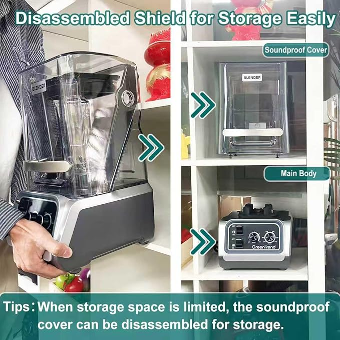 2200W Commercial Blender with Soundproof Enclosure | 80oz BPA-Free Jar | Self-Cleaning &amp Ice Crush Pro | Quiet Smoothie &amp Shake Maker for Restaurants Kitchens Cafes Smoothie Bars