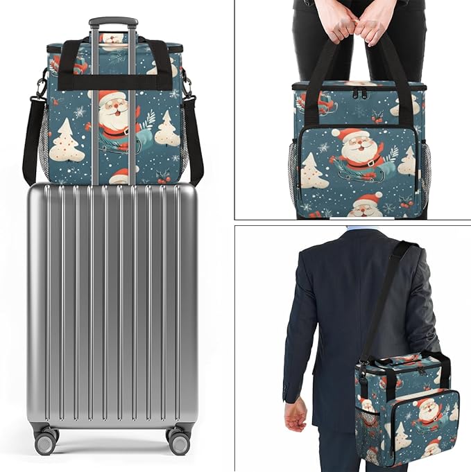 Abstract Santa Claus Coffee Maker Carrying Bag Cute Santa Claus Travel Storage Bag Compatible with K-Mini or K-Mini Plus Single Serve Coffee Brewer Carrying Case with Pockets &amp Shoulder Strap