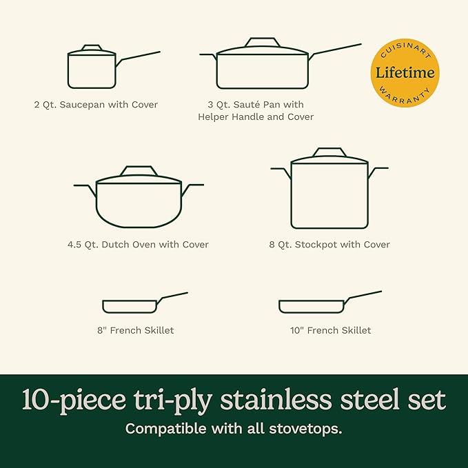 Cuisinart French Classic Tri-Ply Stainless 10-Piece Cookware Set Silver