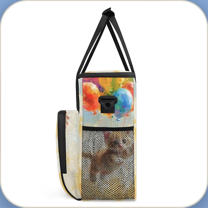 Cute Cat Oil Painting Coffee Maker Travel Bag for Keurig K-Mini/K-Mini Plus Insulated Waterproof Tote with Pockets for K-Cup Portable Single-Serve Brewer Case