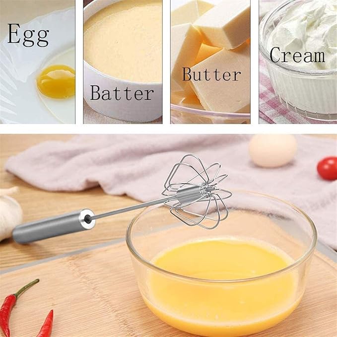 WUCHENG Stainless Steel Hand Eggbeater Hand Pressure Rotating Semi-automatic Mixer Egg Milk Cream Manual Blender Kitchen Cooking Tools hand blender (Color : 12 inch)