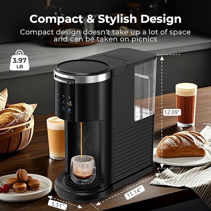 Single Serve Coffee Maker 2 in 1 Coffee Machine with Ground Coffee &amp Pods Coffee 6 to 14 Oz Brew SizesMini One Cup Coffee Maker 40oz Water TankAuto Cleaning &amp Shut Off Black