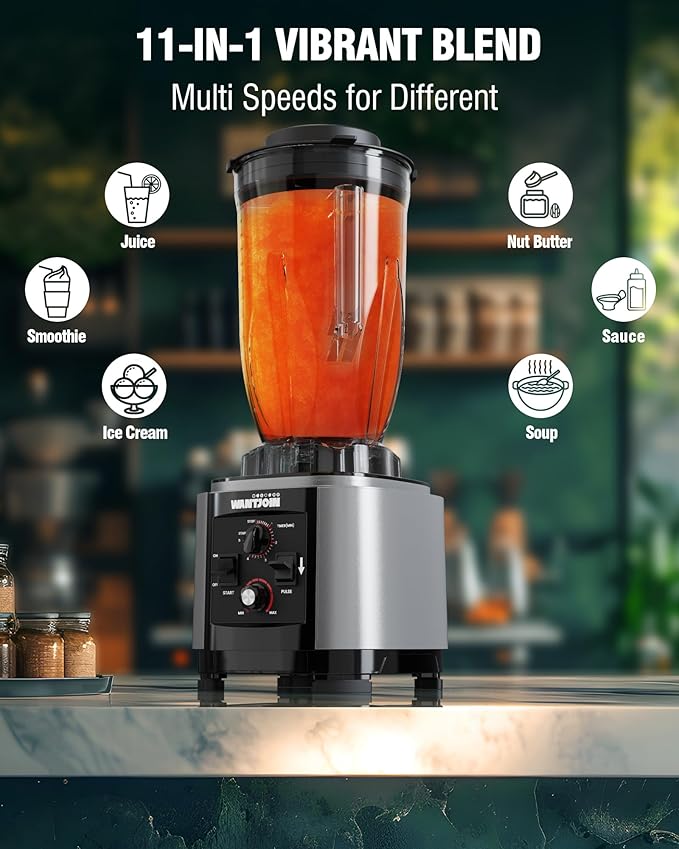 WantJoin Commercial Blender - 200Oz Extra Large Capacity Professional Blender Heavy Duty w/Pure Copper Motor Dishwasher Safe 6-Blade Combo 26000 RPM Multi Speeds Smoothie Blenders for Juice