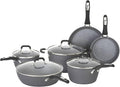 Bialetti Impact 10-Piece Textured Aluminum Cookware Set with Pots Pans and Dutch Oven Nonstick Pots and Pans Set for Kitchen Gray