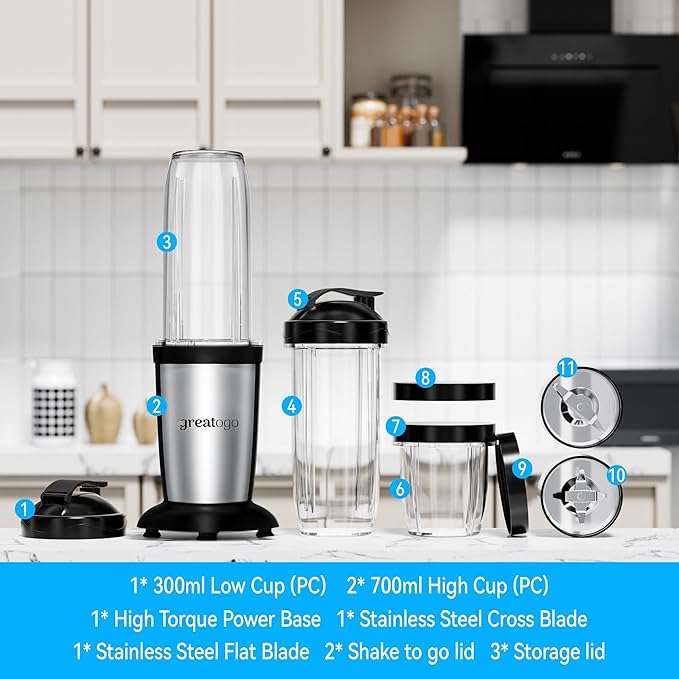 Compact Personal Blender for Smoothies &amp Shakes 2-in-1 Bullet Blender and Grinder with 11-Piece Set 2×24oz To-Go Cups + 10oz Grinding Cup Ice Crushing BPA-Free Dishwasher SafeIdeal Gift