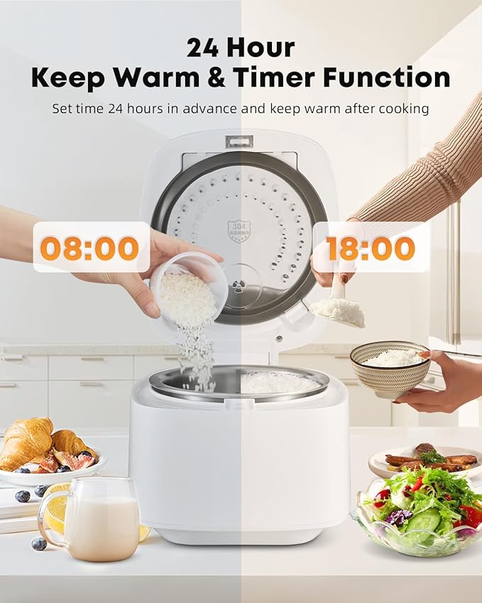 Novaspark Low Carb Rice Cooker Stainless Steel Inner Pot Mini Stainless Steel Rice Cooker Small 5 Cup LED Display Low Sugar Rice Maker 24H Timer and Auto Keep Warm White Rice/Porridge/Oatmeal Whi
