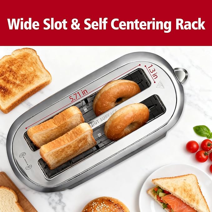 4 Slice Toaster with Touch Screen Control 1.5 Wide Long Slots 6 Browning Levels &amp 6 Bread Types Digital Timer Memory Defrost Reheat (SILVERY)