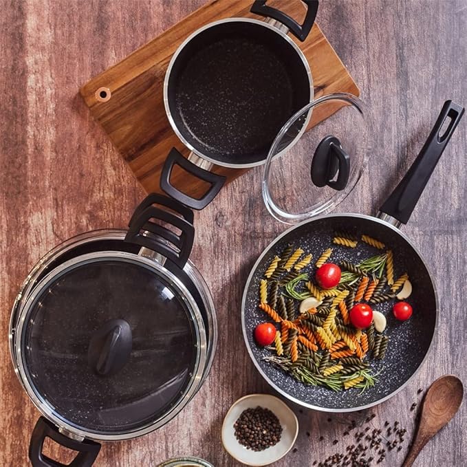 7Pcs/ Set Cookware Set Kitchenware Saucepan Cooking Pot and Pan Set Non- St?ck Granite Stainless Steel Kitchen