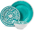 Melamine Dinnerware Sets -12 Piece Plates and Bowls Set for Indoor and Outdoor Use LightweightTeal colorGreen