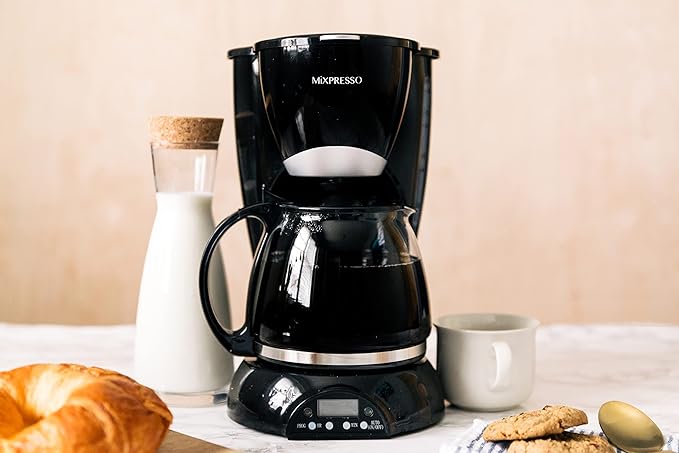 Mixpresso 8-Cup Drip Coffee Maker Programmable Coffee Pot Machine Including Reusable &amp Removable Coffee Filter Black Electric Coffee Maker