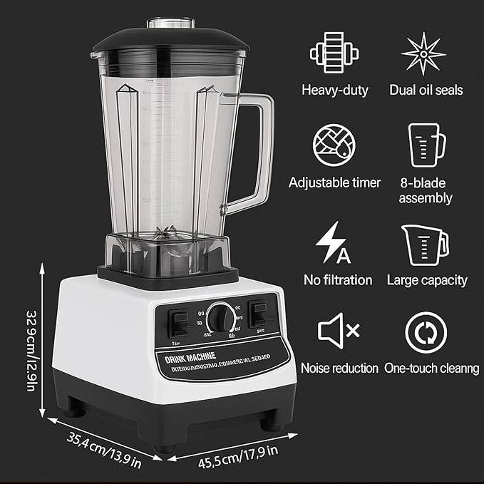 Professional Blender 1600W Commercial Smoothie Maker for Kitchen 2L Countertop Blender for Crushing Ice Frozen Fruit Soup Juice Milkshakes Adjustable Speed