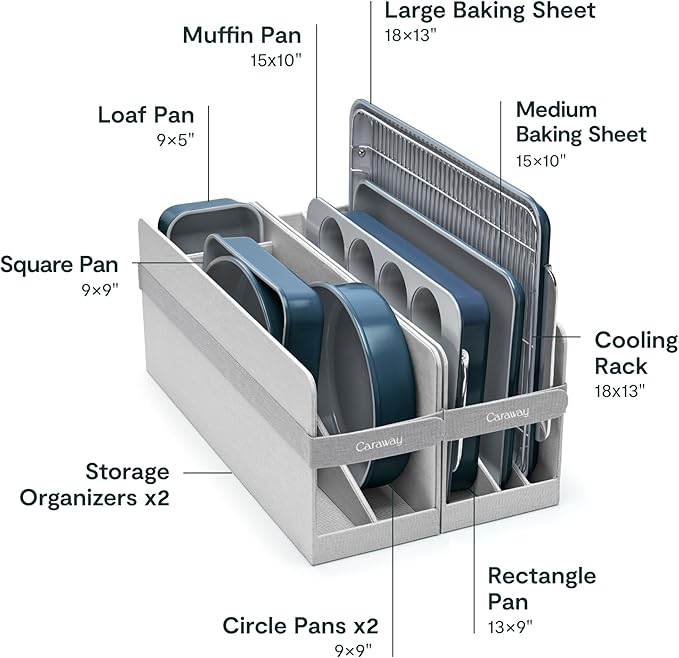 Caraway 23-Piece Nonstick Ceramic Cookware &amp Bakeware Set – Pots Frying Pans Lids Baking Sheets Pans Cooling Rack &amp Storage – Oven Safe Non-Toxic – Compatible with All Stovetops - Navy