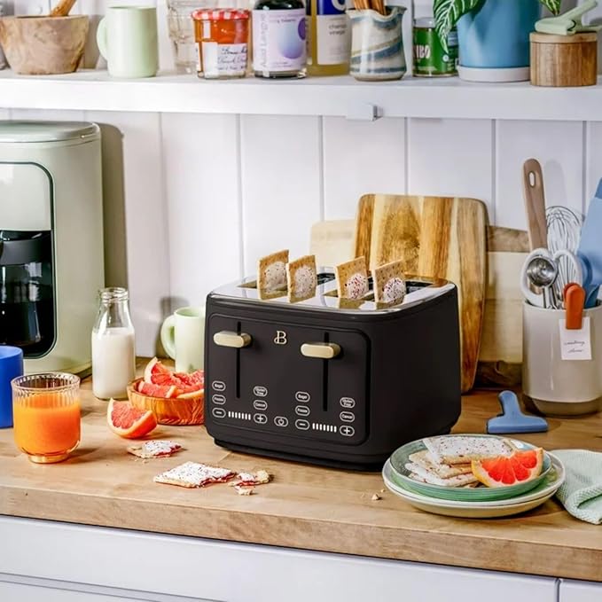 Four-slot Digital Touch Display Toaster with LED Countdown Extra Wide Self-Adjusting Slots Powerful Even Toasting (Black Sesame.)