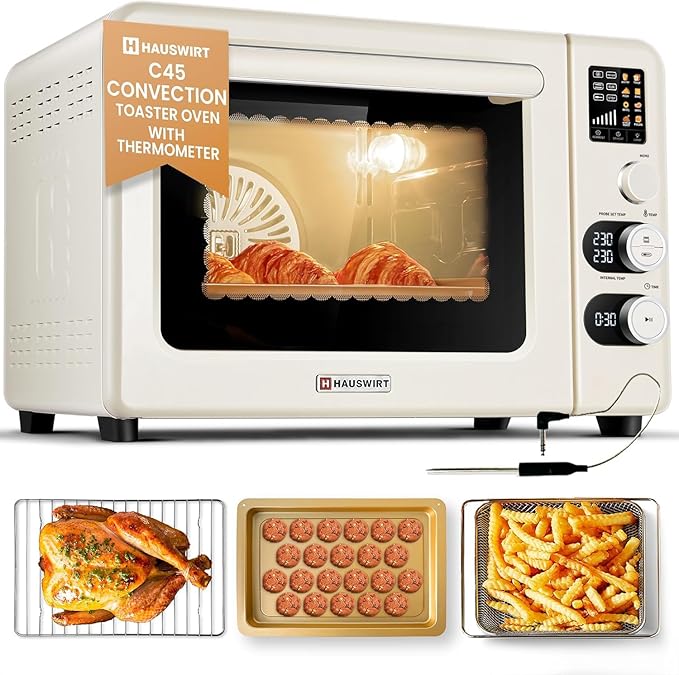 Hauswirt Toaster Oven Air Fryer XL Large Convection Oven Countertop Rotisserie Chicken 42Qt 3-Tier for 5-8 People 8 Mode Smart Toaster Stainless Steel 80°F - 500°F Quick &amp Even Crisp - Ivory