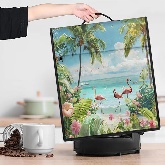 Kitchen Aid Mixer Cover Summer Flamingo Beach Flowers Stand Mixer Cover Compatible with 6-8 Quarts Stand Mixers Dust Covers with Zipper Pocket Foldable Washable Kitchen Aid Organizer Bag