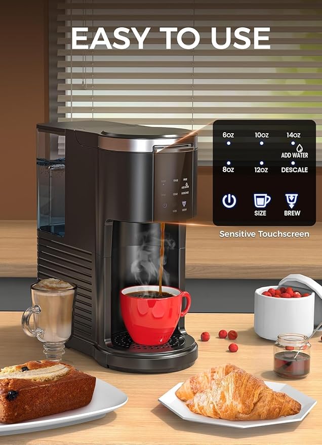 COWSAR Single Serve Coffee Maker 2 in 1 Coffee Capsule &amp Ground Coffee Brewer 40 Oz Removable Water Tank 5 Brew Sizes 6-14 Oz Self-cleaning Fast Heating Coffee Machine for Home Office