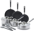 GreenPan x Bobby Flay Stainless Steel 12 Piece Cookware Pots &amp Pans Set Professional Grade Tri-Ply Multiclad PFAS-Free Ceramic Nonstick Induction Suitable Dishwasher &amp Oven SafeStay Cool