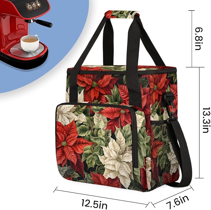 Holly Berry Flowers Coffee Maker Carrying Bag Watercolor Flowers Travel Storage Bag Compatible with K-Mini or K-Mini Plus Single Serve Coffee Brewer Carrying Case with Pockets &amp Shoulder Strap