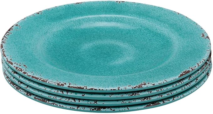 Supreme Housewares 12-Piece Melamine Dinnerware Set Includes Dinner Plates Salad Plates Bowls Service for 4. (Crackle Turquoise)