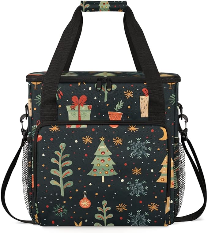 Retro Xmas Tree Coffee Maker Carrying Bag Portable Travel Storage Tote Bag Compatible with K-Mini or K-Mini Plus Single Serve Coffee Brewer Carrying Case with Multiple Pockets &amp Shoulder Strap