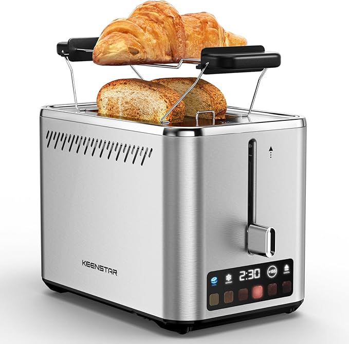 KEENSTAR Touch Screen 2-Slice Toaster with 6 Browning Levels Bagel Defrost &amp Timer Wide 1.5 Slots Removable Crumb Tray 900W Stainless Steel Smart Toaster for Bagels Breads &amp Waffles