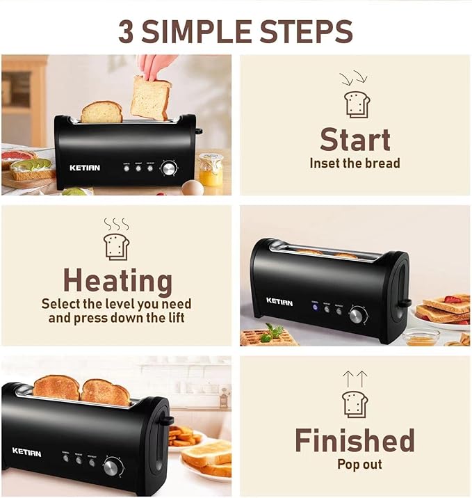 Long Slot Toaster 2 SliceCancel Reheat Defrost FunctionsRemovable Crumb Tray6 Browning SettingsExtra Wide Long SlotsStainless SteelBlack
