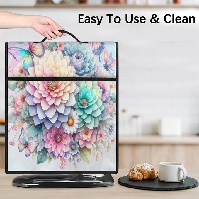 Kitchen Aid Mixer Cover Rainbow Flower Stand Mixer Cover Compatible with 6-8 Quarts Stand Mixers Dust Covers with Zipper Pocket Foldable Washable Kitchen Aid Organizer Bag