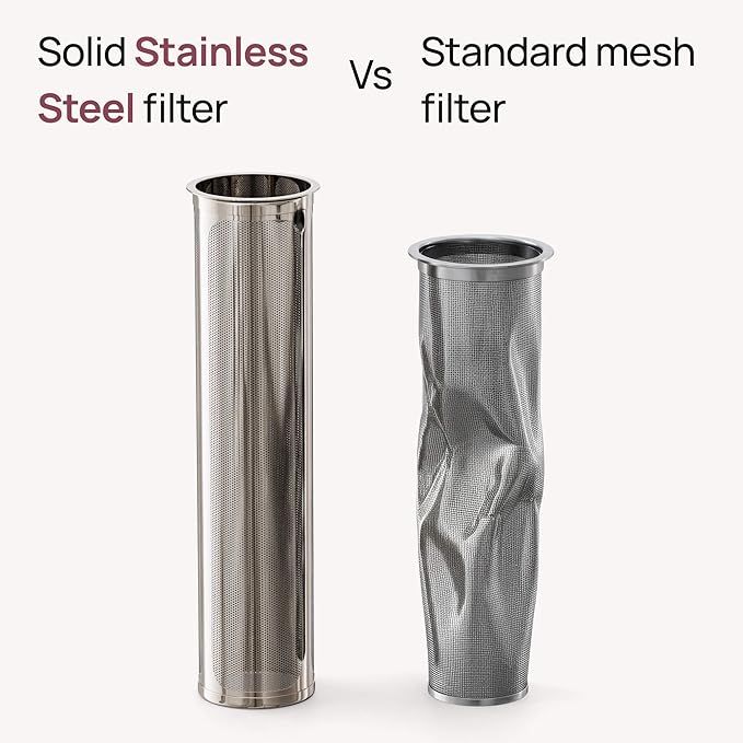 Home Brew Kit - Stainless Steel Cold Brew Coffee &amp Tea Maker | Includes 200 Micron Filter Basket &amp Airtight Storage Cap | Perfect for Smooth Fresh Cold Brew at Home