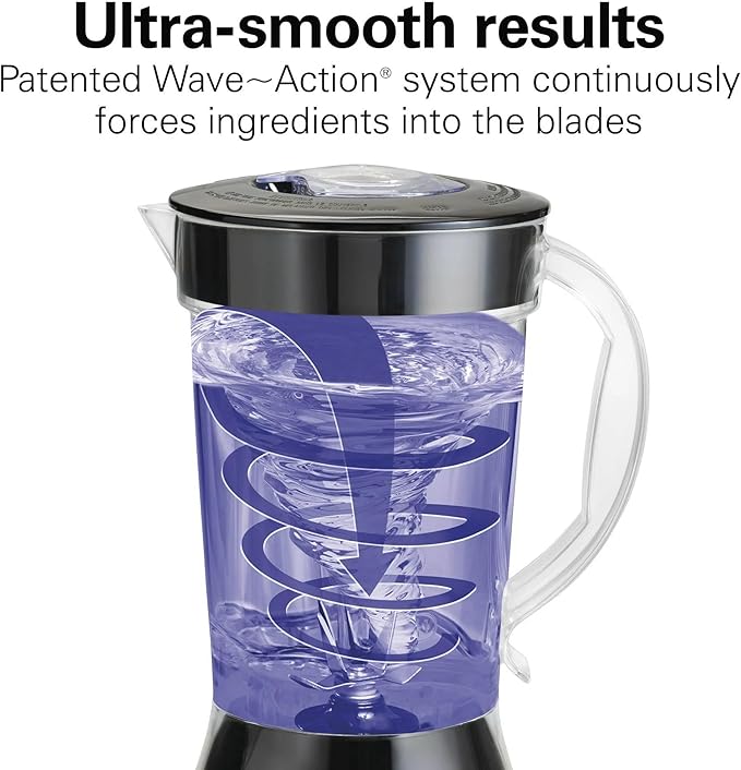 Beach Smoothie Blender with 650W Peak Power Wave Action System 12 Functions 48 oz BPA-Free Jar and Ice Sabre Blades Black (Black)