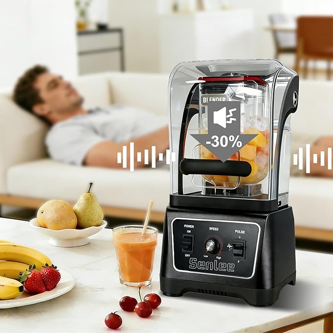 Commercial Blender Heavy Duty 2200W Professional-Grade with 64oz BPA-Free Jar Quiet Shield Self-Cleaning 6-Leaf Stainless Steel Blade for Smoothies Ice Crush Shakes - Restaurant &amp Kitchen Use