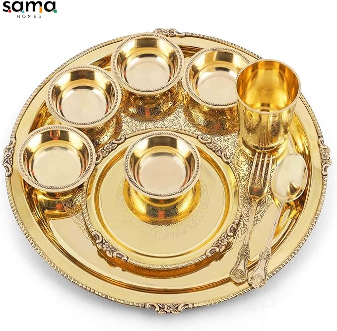 Pure Brass Etched Dinner Set of 10 Pieces