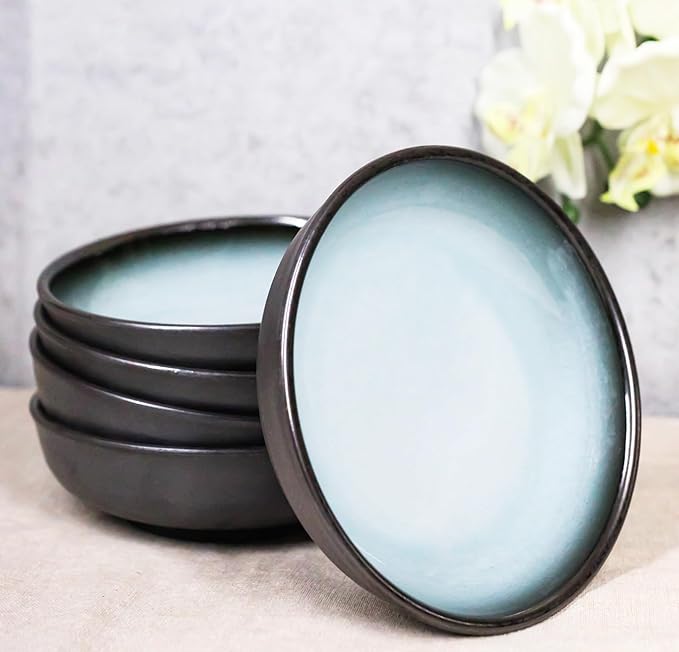 Ebros Gift Blue Sky Stars Artistic Seikai Porcelain Collection Dinnerware Serveware Kitchenware Set Asian Japanese Dining Restaurant Supply (Pack Of 5 Shallow Bowl Deep Plates 10oz)
