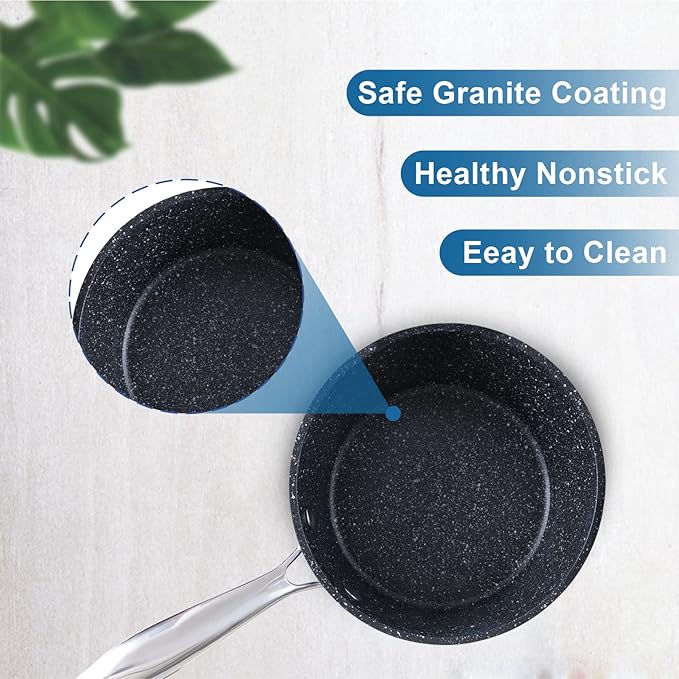 MAISON ARTS Kitchen Cookware Sets - 15 Piece Nonstick Pots and Pans Sets with Granite Hammered for Induction &amp Dishwasher Safe Oven Stovetop Blue
