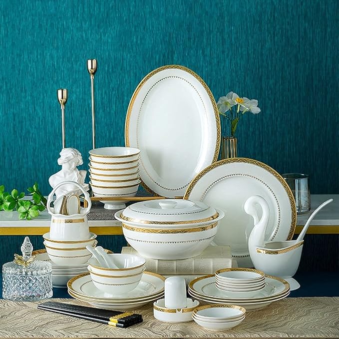 30/56 / 60Pcs Ceramic Dinnerware Set Bone China Dinnerware Dishes Plates Ceramic Combination Dinnerware Set Porcelain Service for 10 Phnom Penh Dinnerware Set (30 Pieces)