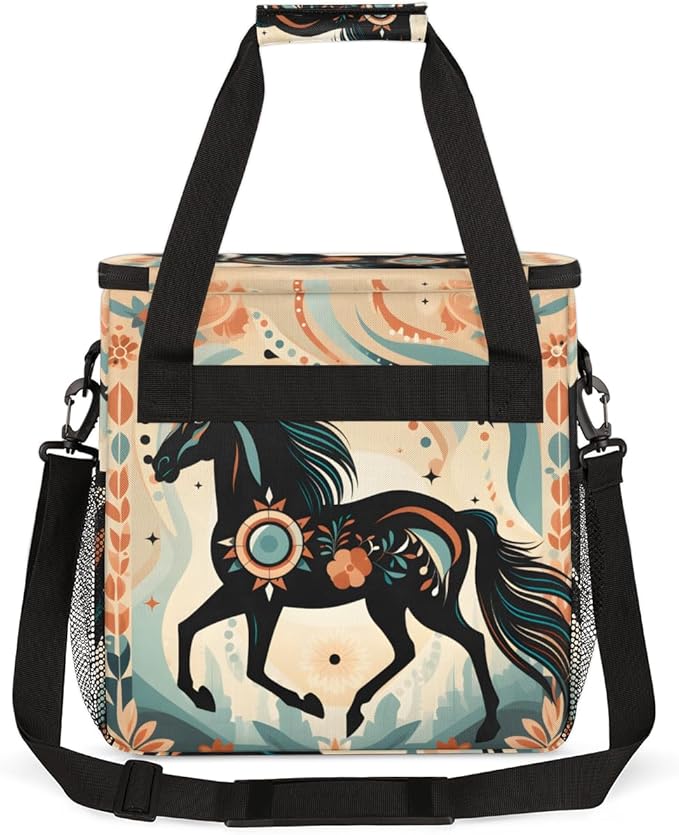 Abstract Horse Coffee Maker Carrying Bag Boho Horse Travel Storage Bag Compatible with K-Mini or K-Mini Plus Single Serve Coffee Brewer Carrying Case with Multiple Pockets &amp Shoulder Strap